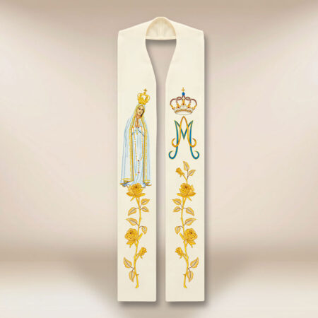 Estola bordada com a imagem Mãe de Deus de Fátima