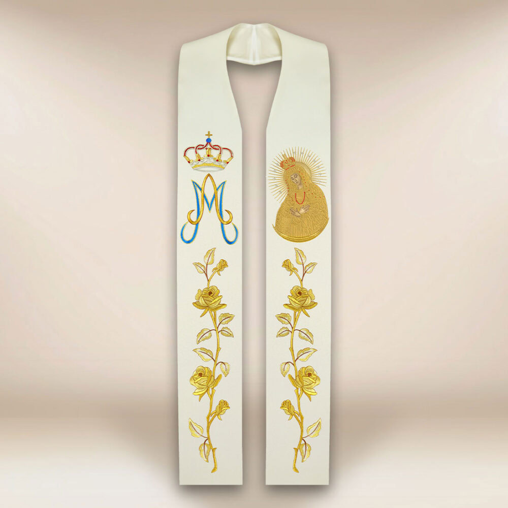 Estola bordada com a imagem Mãe de Deus de Ostrobramska