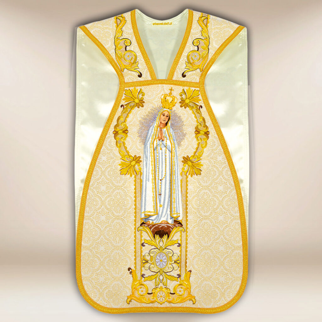 Casula bordada romana Nossa Senhora Fatimska