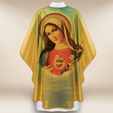 Casula dourada com imagem Coração de Maria