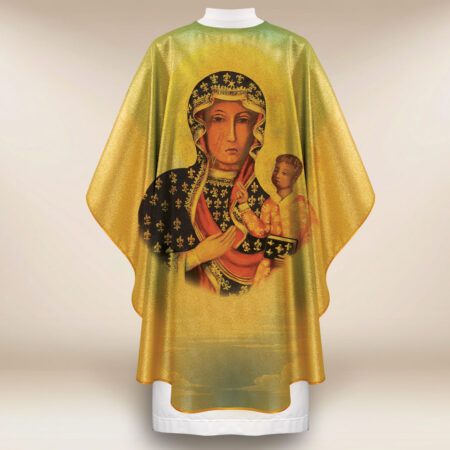 Casula dourada com imagem da Mãe de Deus de Czestochowa