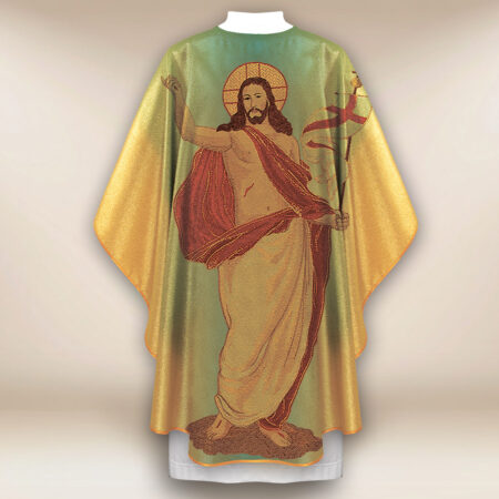 Casula dourada com imagem Jesus Ressuscitado