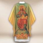 Casula dourada com imagem Cristo Rei