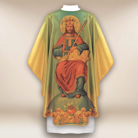 Casula dourada com imagem Cristo Rei