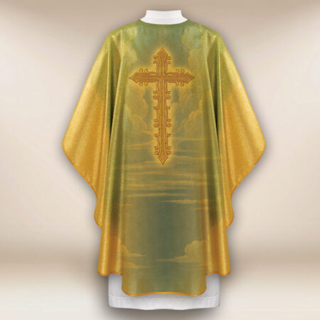 Casula dourada com imagem Jesus Ressuscitado