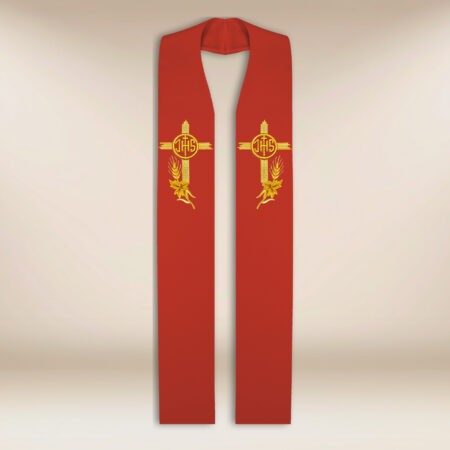 Estola sacerdotal bordada IHS vermelha
