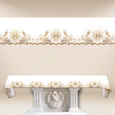 Toalha de altar bordada com motivo IHS