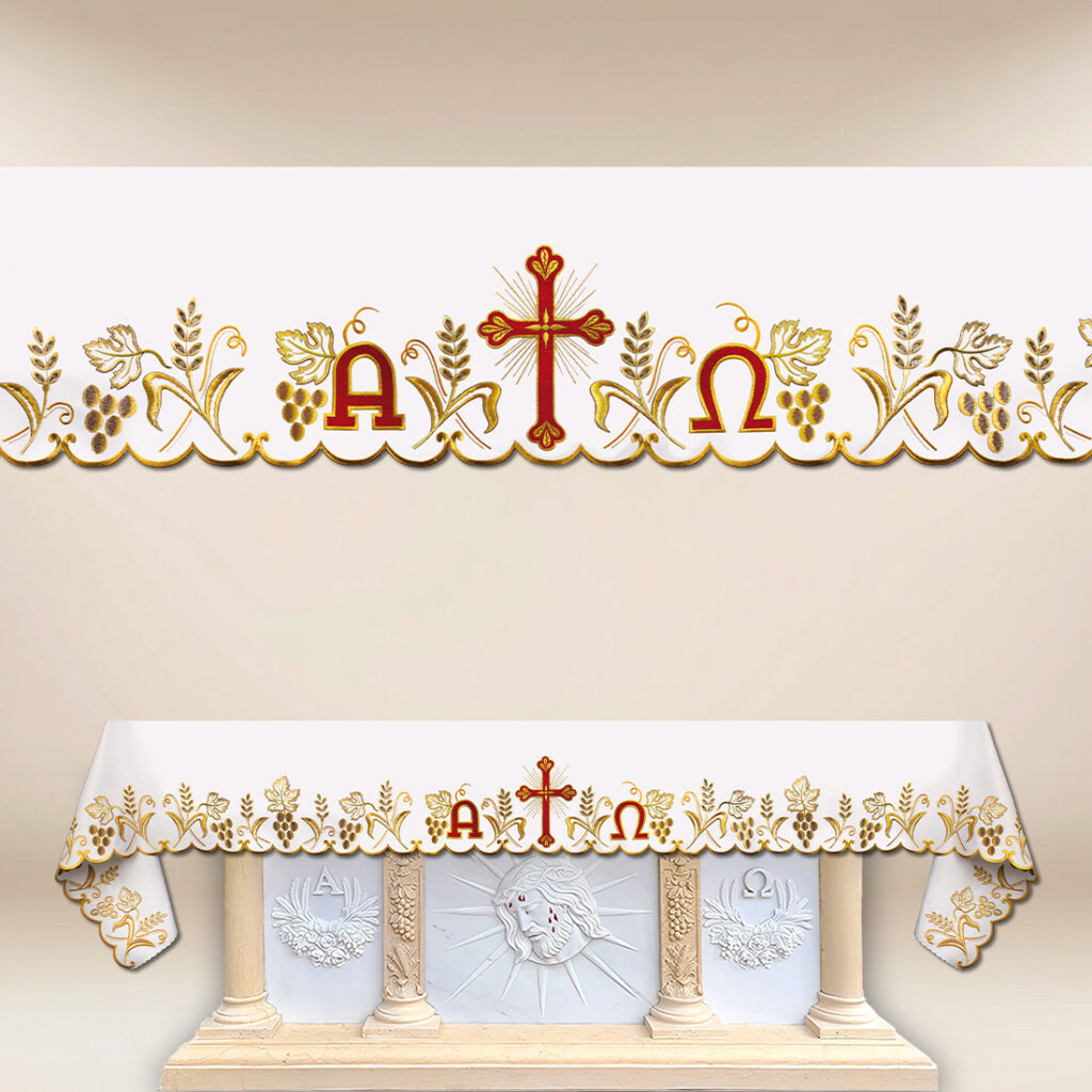 Toalha de altar litúrgica Alfa Omega até 650cm