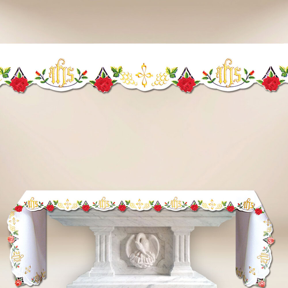 Toalha de altar bordada rosas 214x115cm