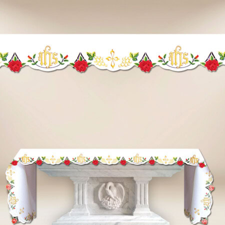 Toalha de altar bordada rosas 214x115cm