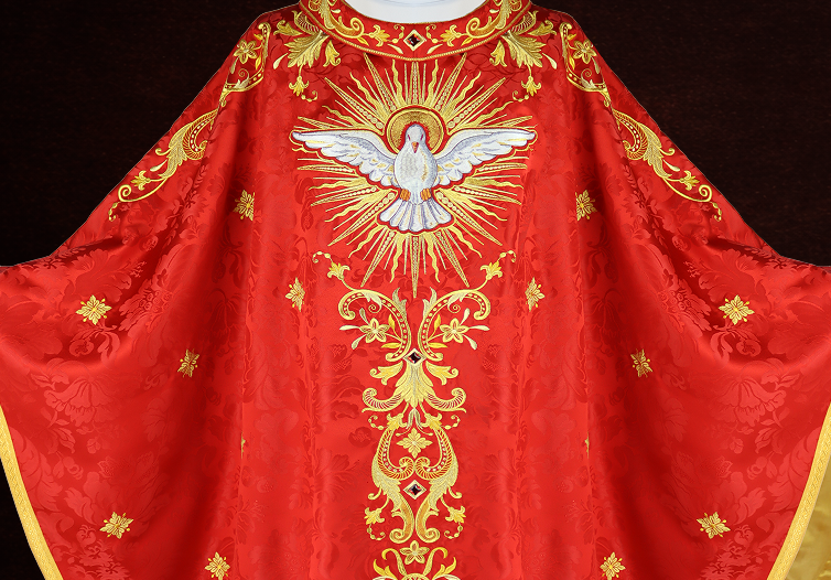 Paramento bordado vermelho «Ignis Sanctus» – Espírito Santo