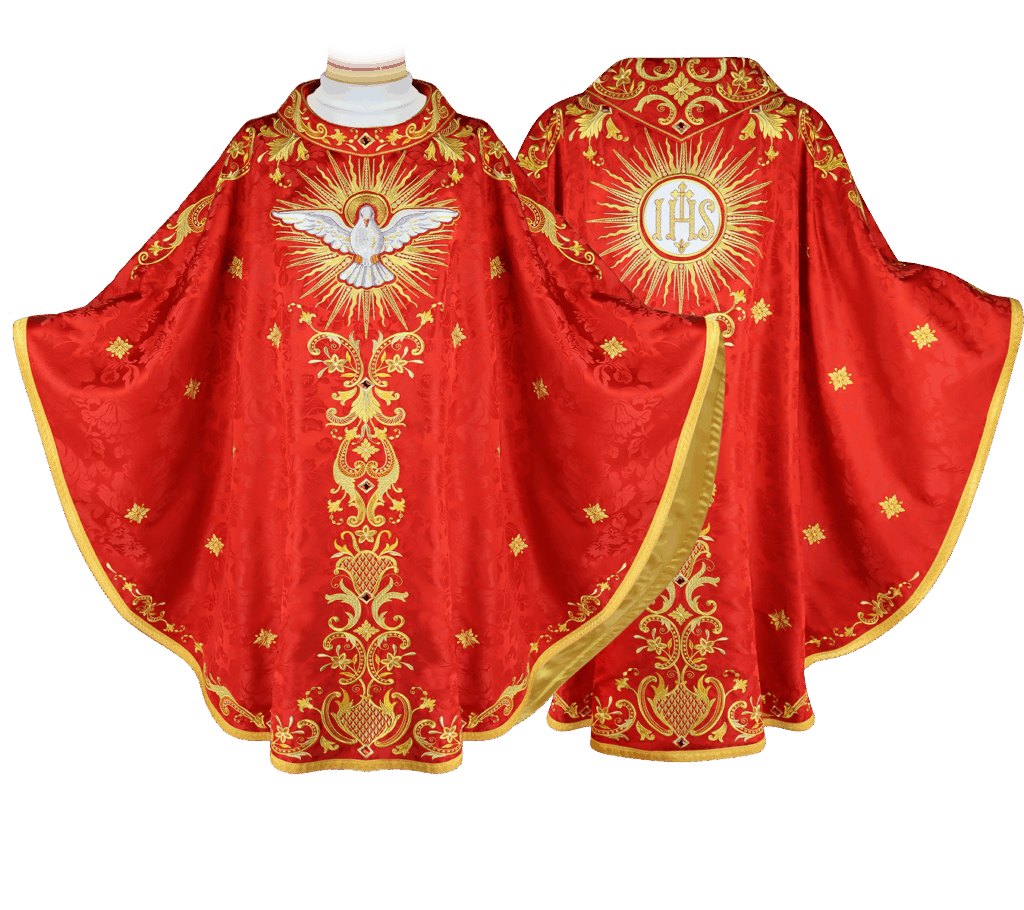 Paramento bordado vermelho «Ignis Sanctus» – Espírito Santo