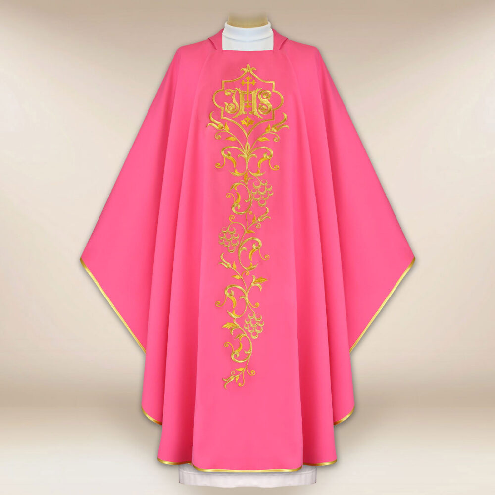 Casula litúrgica bordada rosa