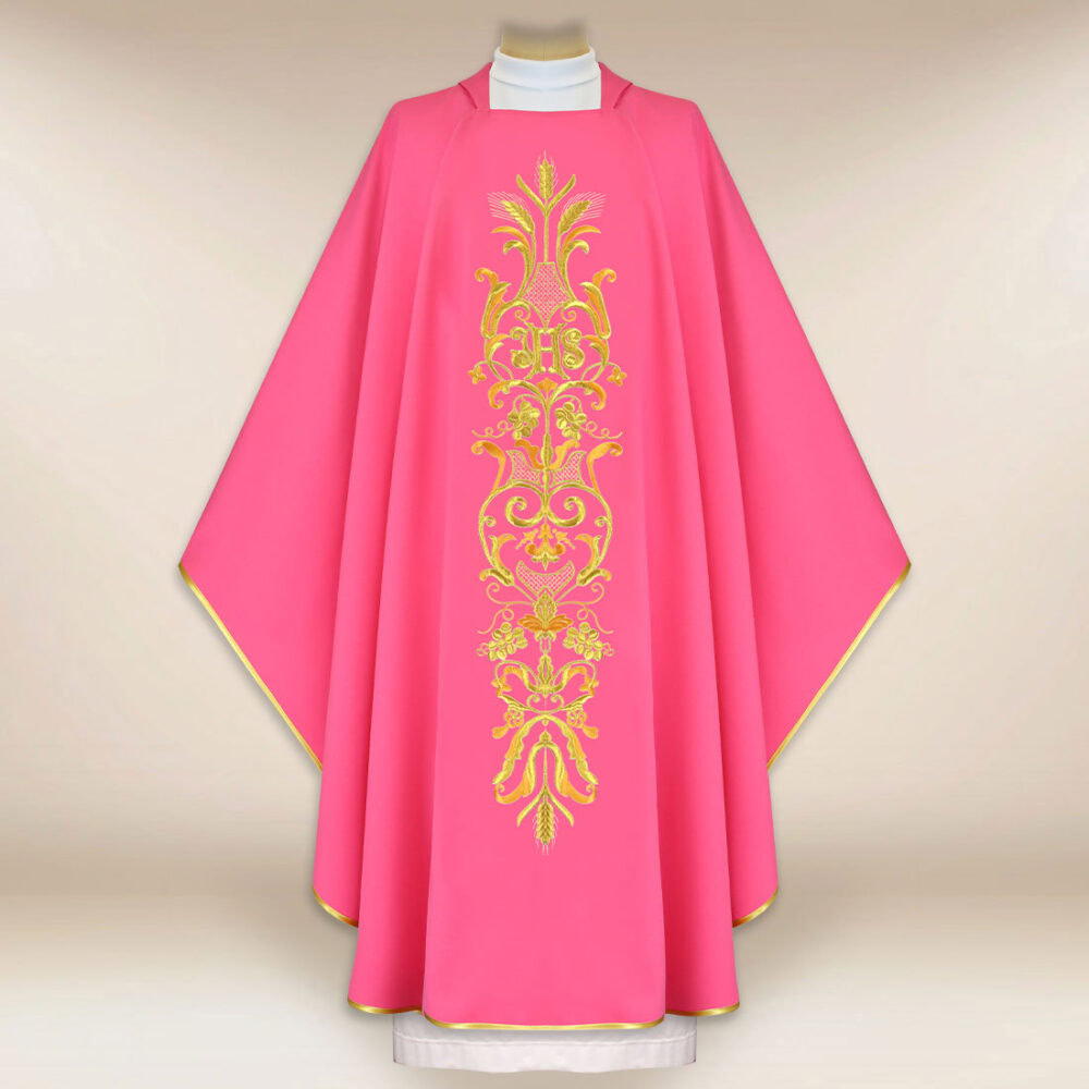 Casula bordada litúrgica rosa