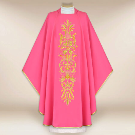 Casula bordada litúrgica rosa
