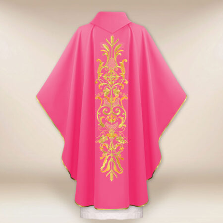 Casula bordada litúrgica rosa