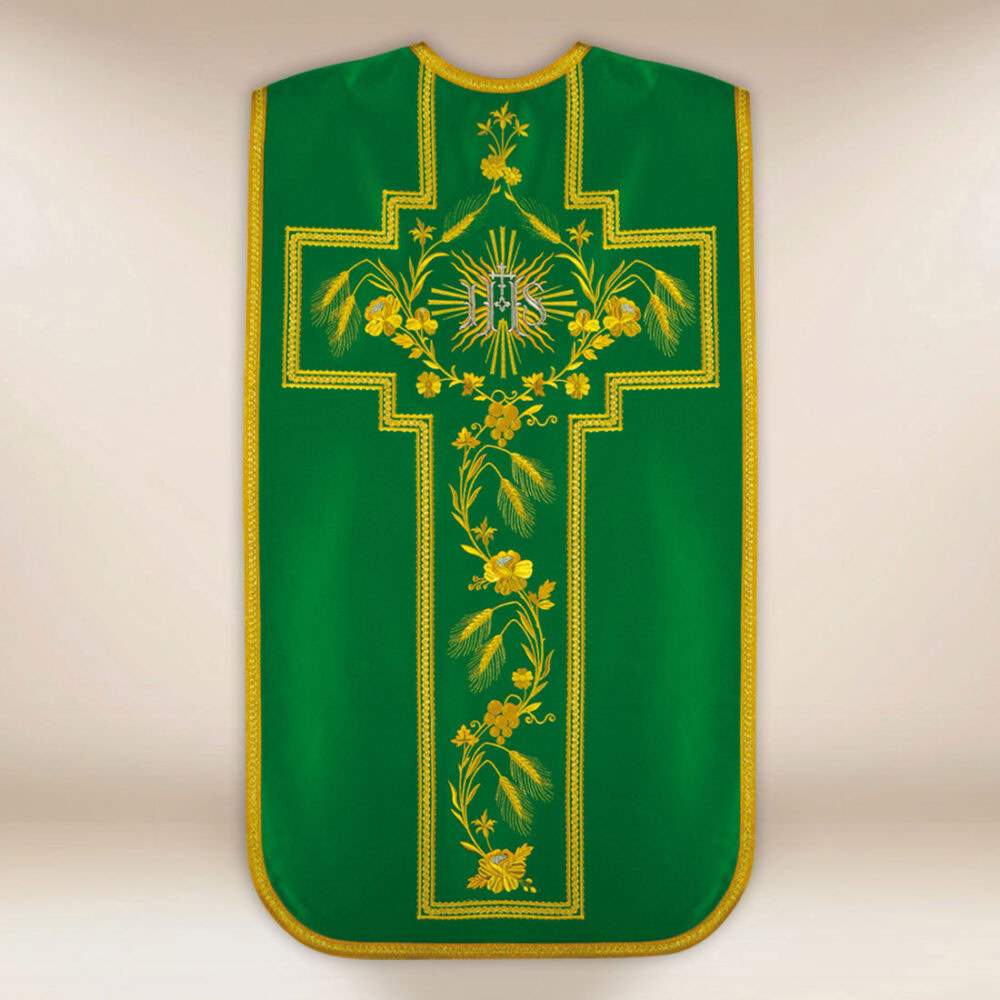 Casula bordada romana IHS verde