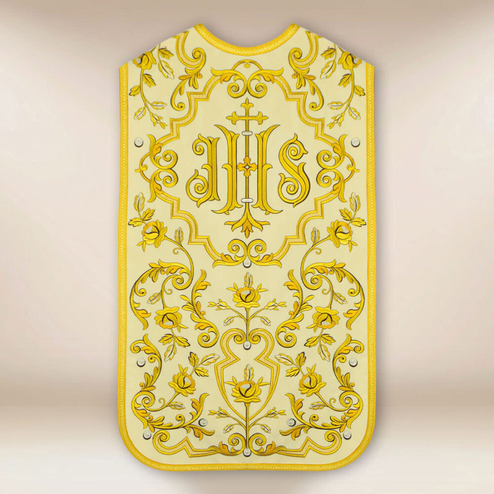 Casula bordada romana ecru com IHS