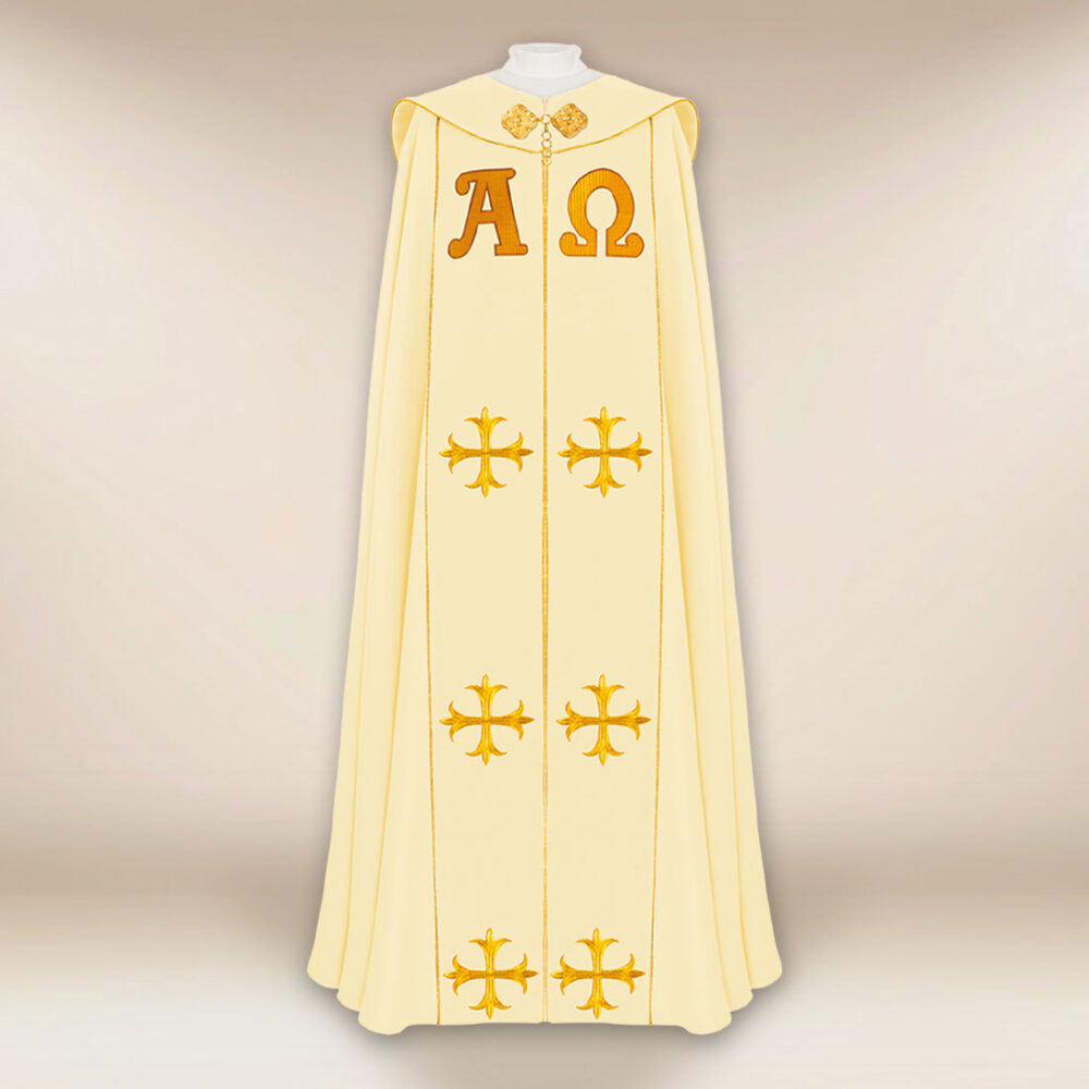 Capa litúrgica ecru Alfa Omega PX