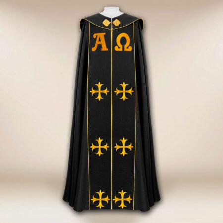 Capa litúrgica preta Alfa Omega PX