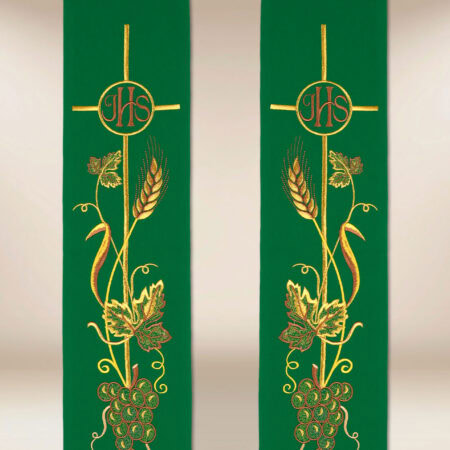 Estola bordada verde IHS Espigas e Uvas