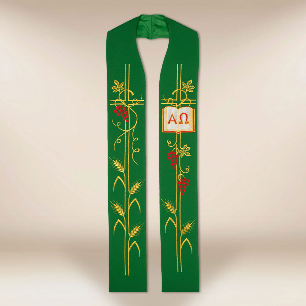 Estola bordada Alfa Omega verde