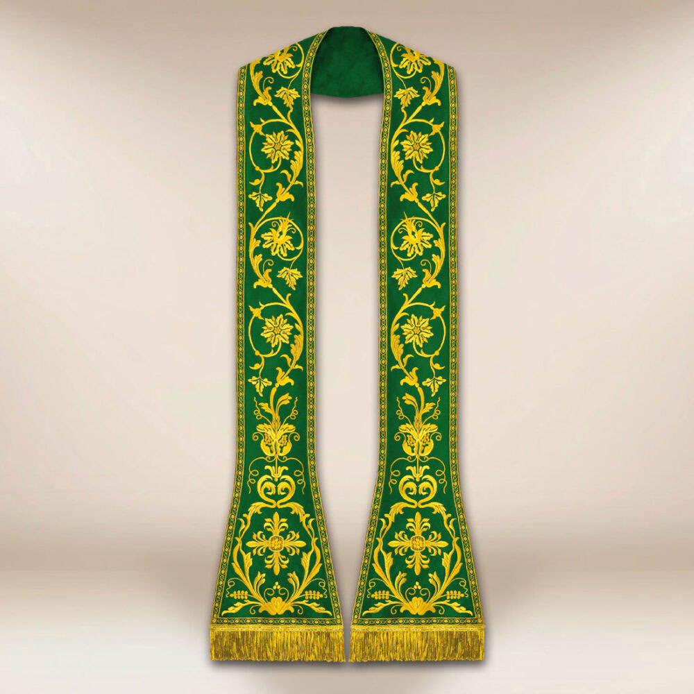 Estola romana litúrgica verde bordada