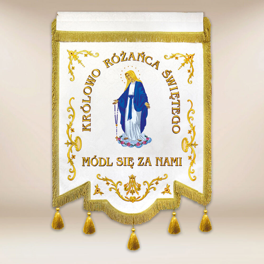 Bandeira bordada "Rainha do Rosário" com qualquer inscrição