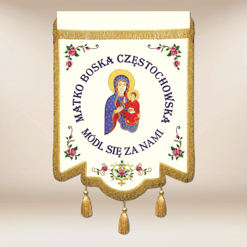 Bandeira bordada Mãe de Deus de Częstochowa