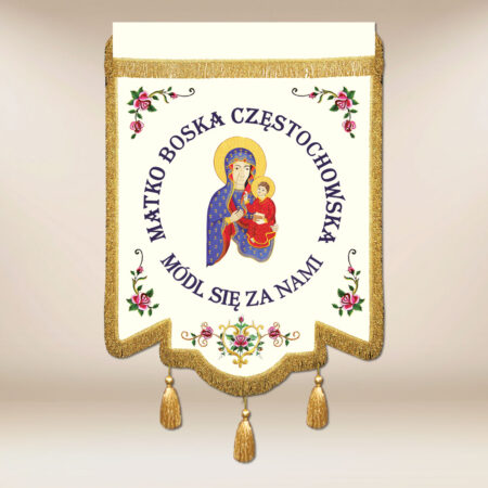 Bandeira bordada Mãe de Deus de Częstochowa