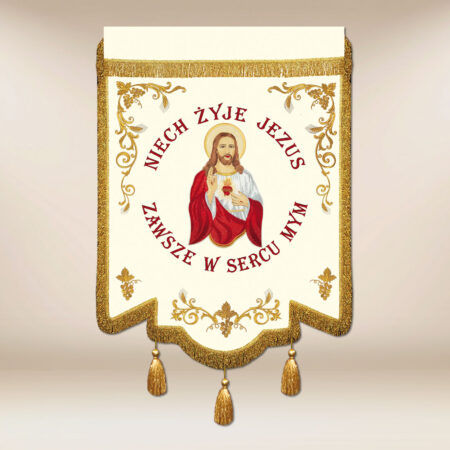 Bandeira bordada com a imagem do Sagrado Coração de Jesus