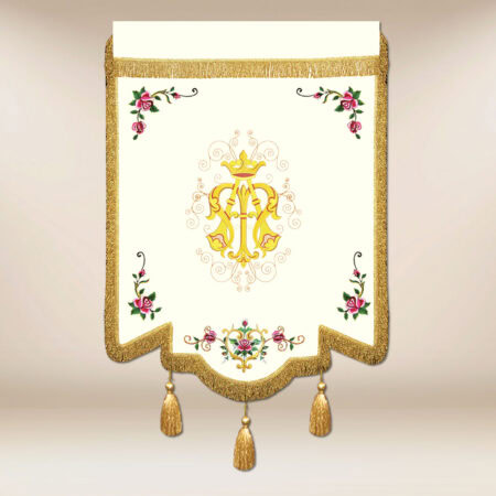 Bandeira bordada com a imagem de Nossa Senhora de Częstochowa