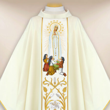 Casula com imagem bordada Mãe de Deus de Fátima