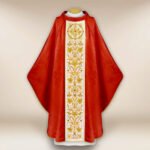 Casula bordada em jacquard vermelho