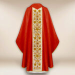 Casula bordada em jacquard vermelho