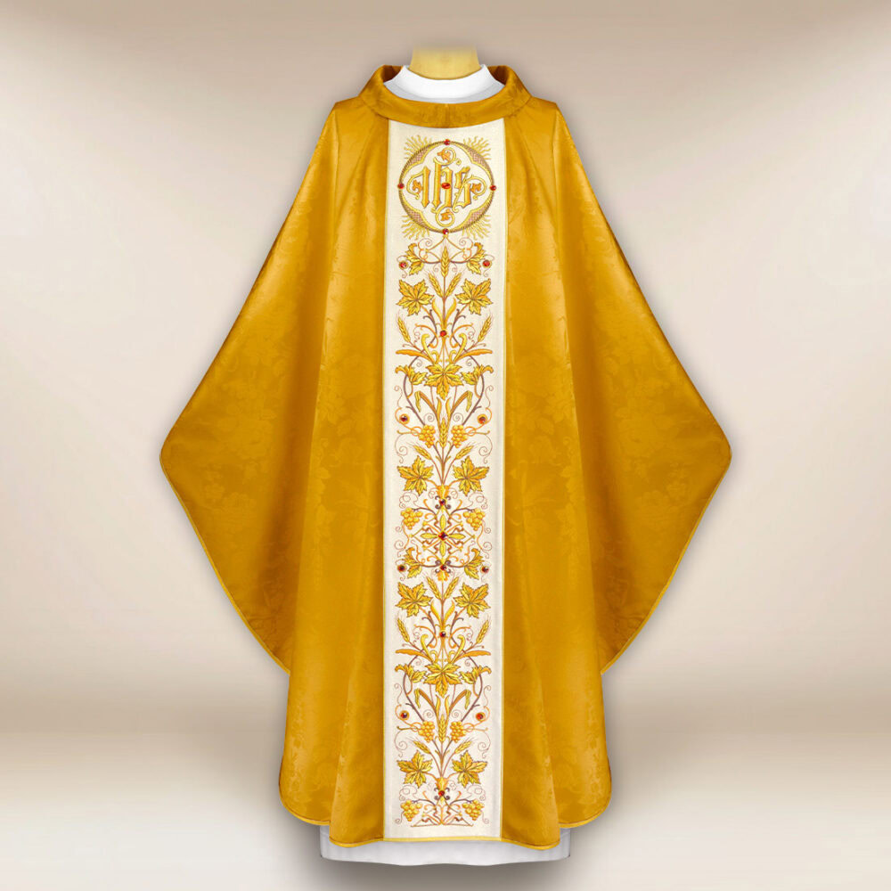 Casula bordada em jacquard dourado
