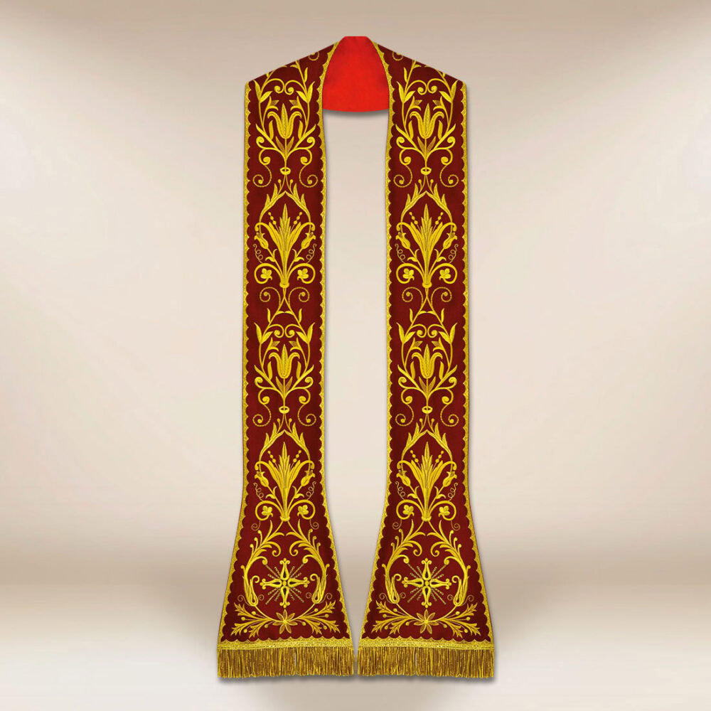 Estola bordada romana bordô