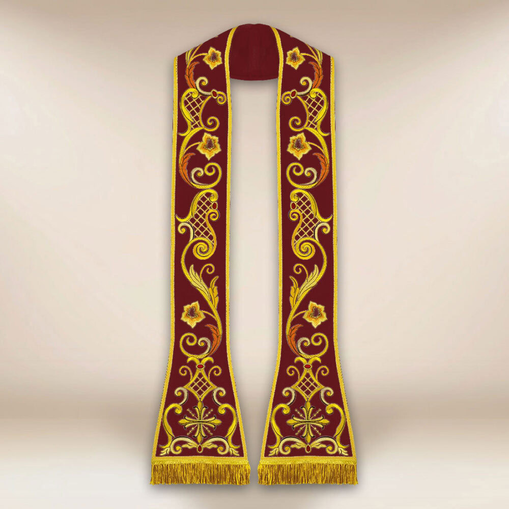 Estola bordada romana bordô