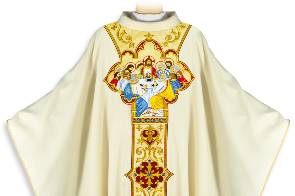 Ornamento litúrgico bordado com motivo da Última Ceia – paramento para celebrações solenes