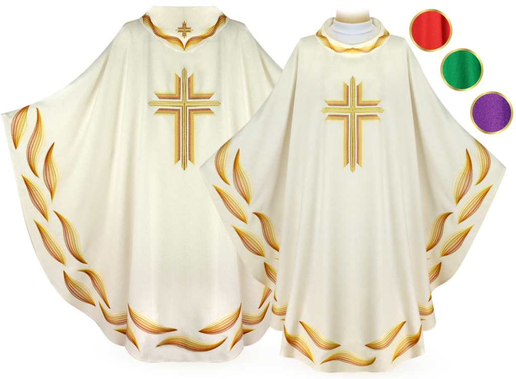 Casula bordada Ombre Colorate com ornamentação litúrgica dourada