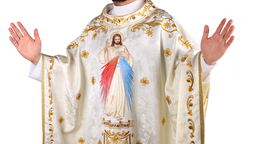 Casula bordada Jesus Misericordioso com imagem da Divina Misericórdia