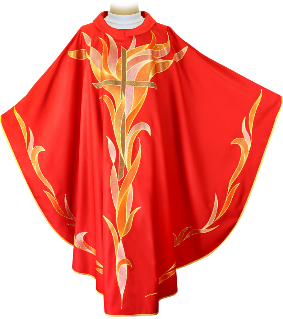 Casula para celebrações do Espírito Santo com ornamentação elegante