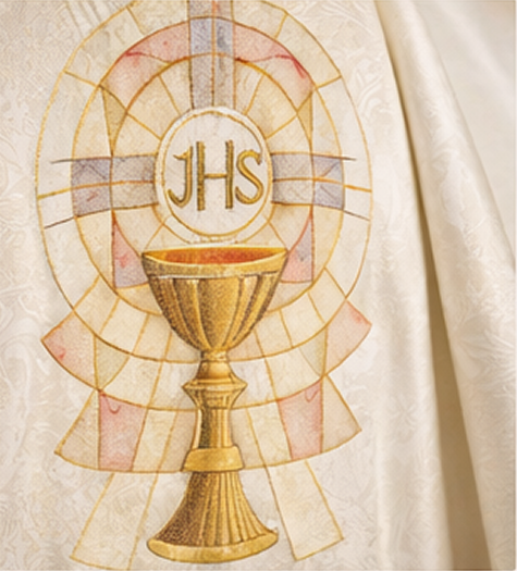 Bordado dourado litúrgico da coleção Jesus Misericordioso com acabamento refinado