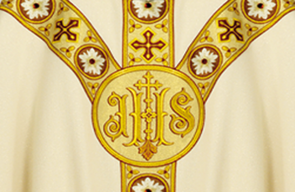 Vestimentas litúrgicas com símbolo Agnus Dei para celebrações pascais