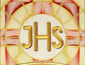 Bordado litúrgico IHS dourado na coleção Jesus Misericordioso
