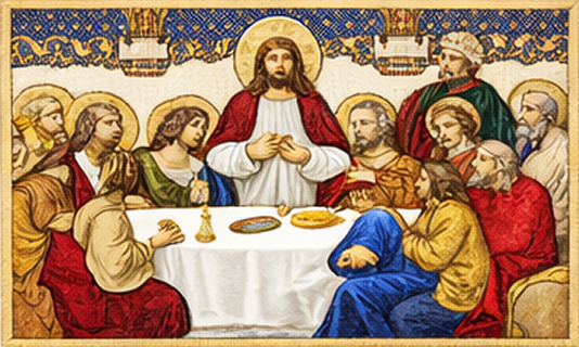 Representação da Última Ceia com Cristo e os Apóstolos – símbolo da Eucaristia