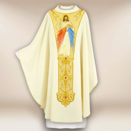Casula bordada litúrgica ecru Jesus Miłosierny