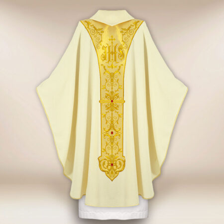 Casula bordada litúrgica ecru Jesus Miłosierny