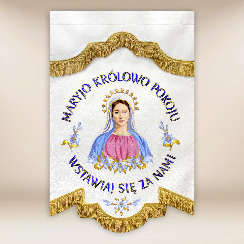 Chorągiew haftowana Królowa Pokoju