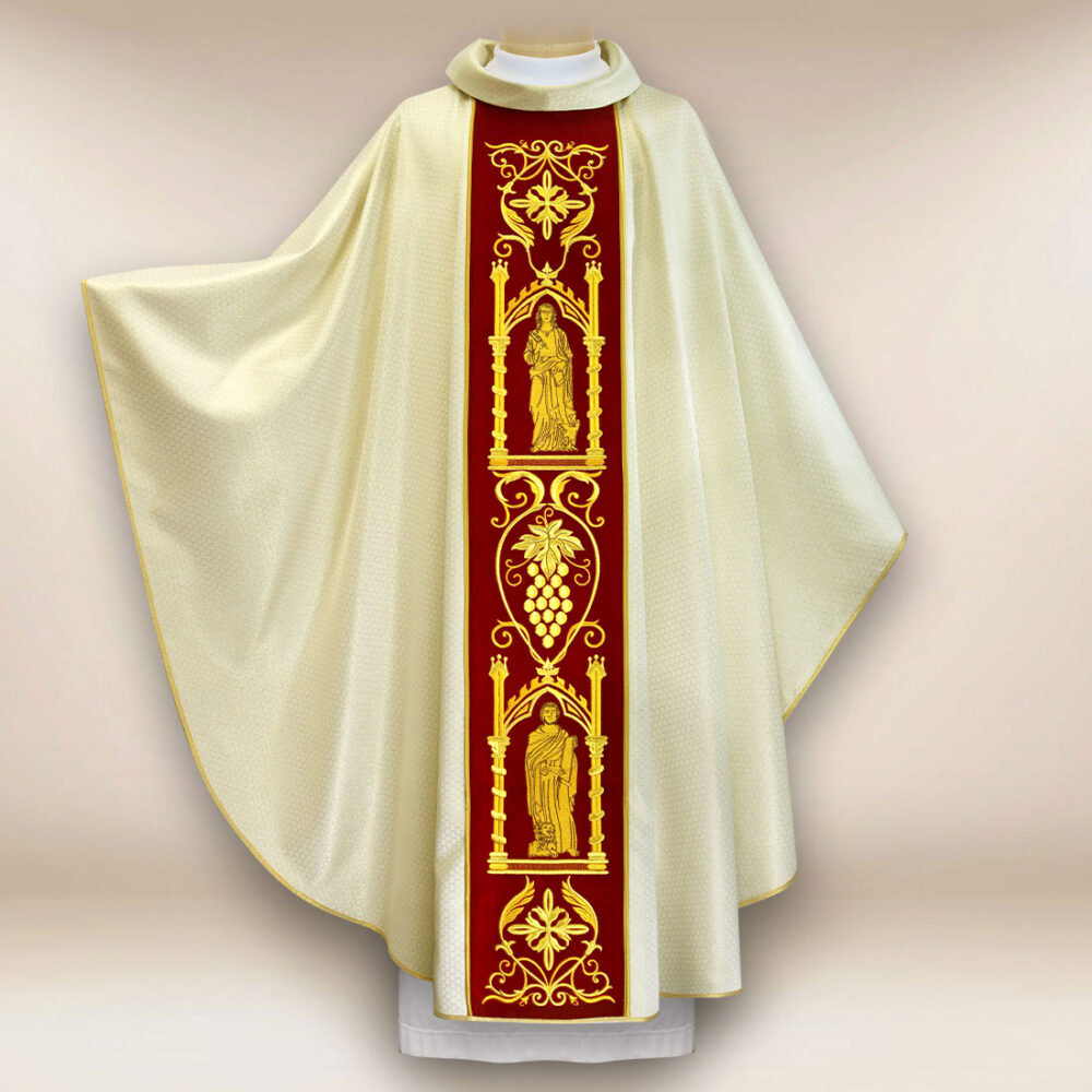 Casula com faixa de veludo bordada 4 Evangelistas